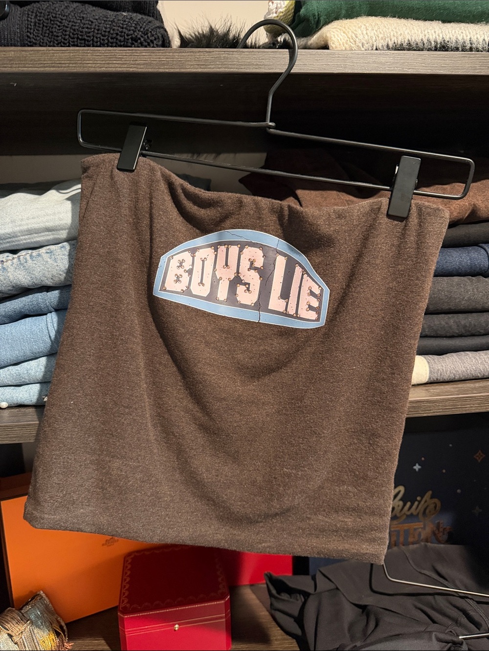 BOYS LIE Brown tube top with Blue-Pink Logo